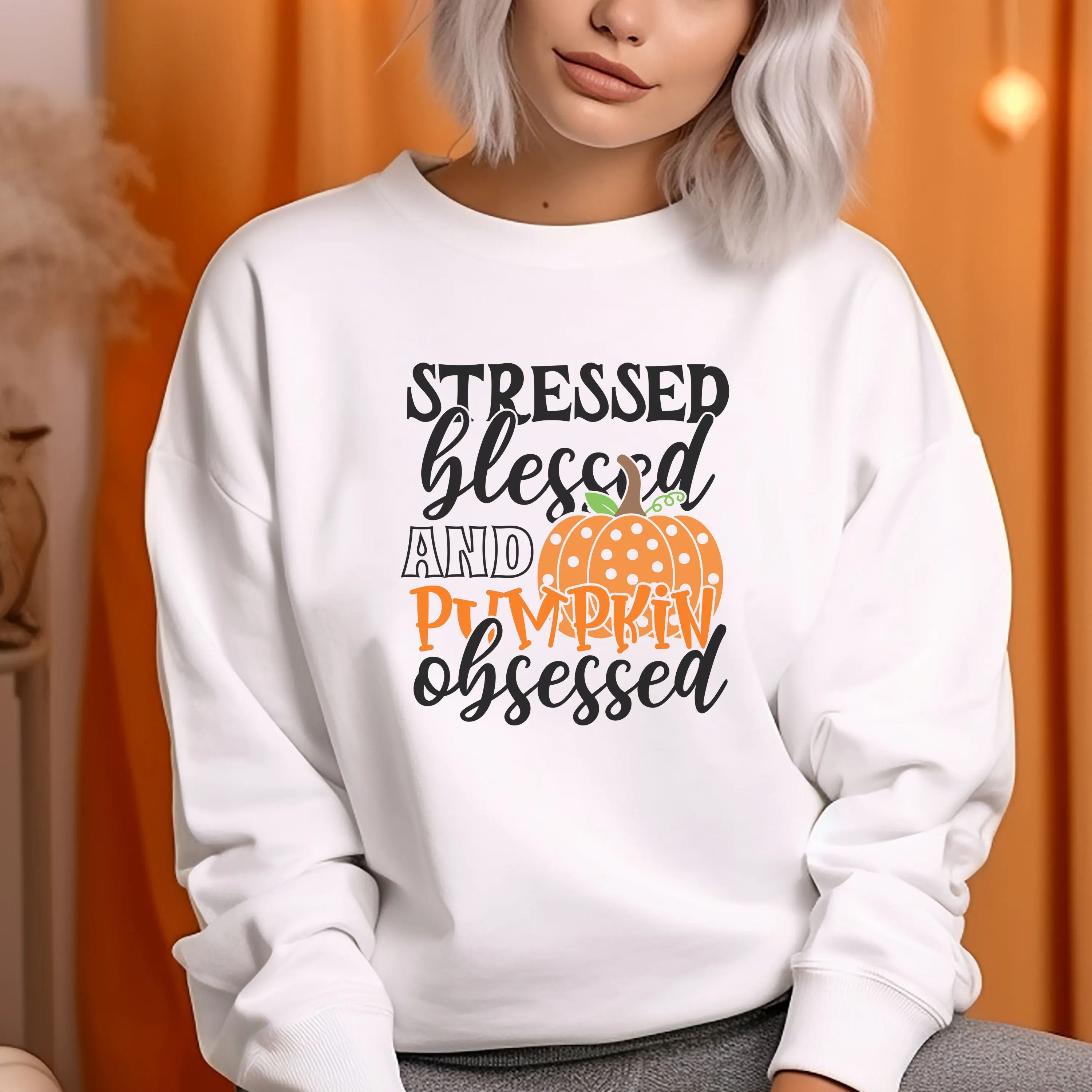 Stressed Blessed and Pumpkin Obsessed Sweatshirt, Thanksgiving Shirt, Blessed Shirt, Fall Shirt, Pumpkin Tshirt