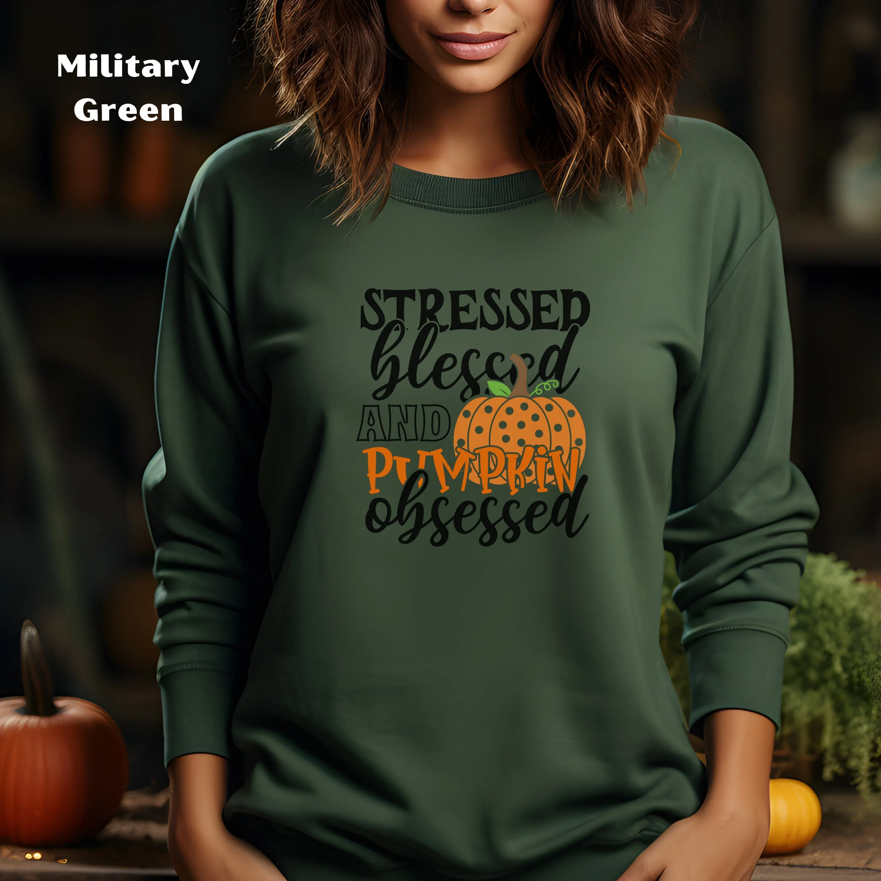 Stressed Blessed and Pumpkin Obsessed Sweatshirt, Thanksgiving Shirt, Blessed Shirt, Fall Shirt, Pumpkin Tshirt