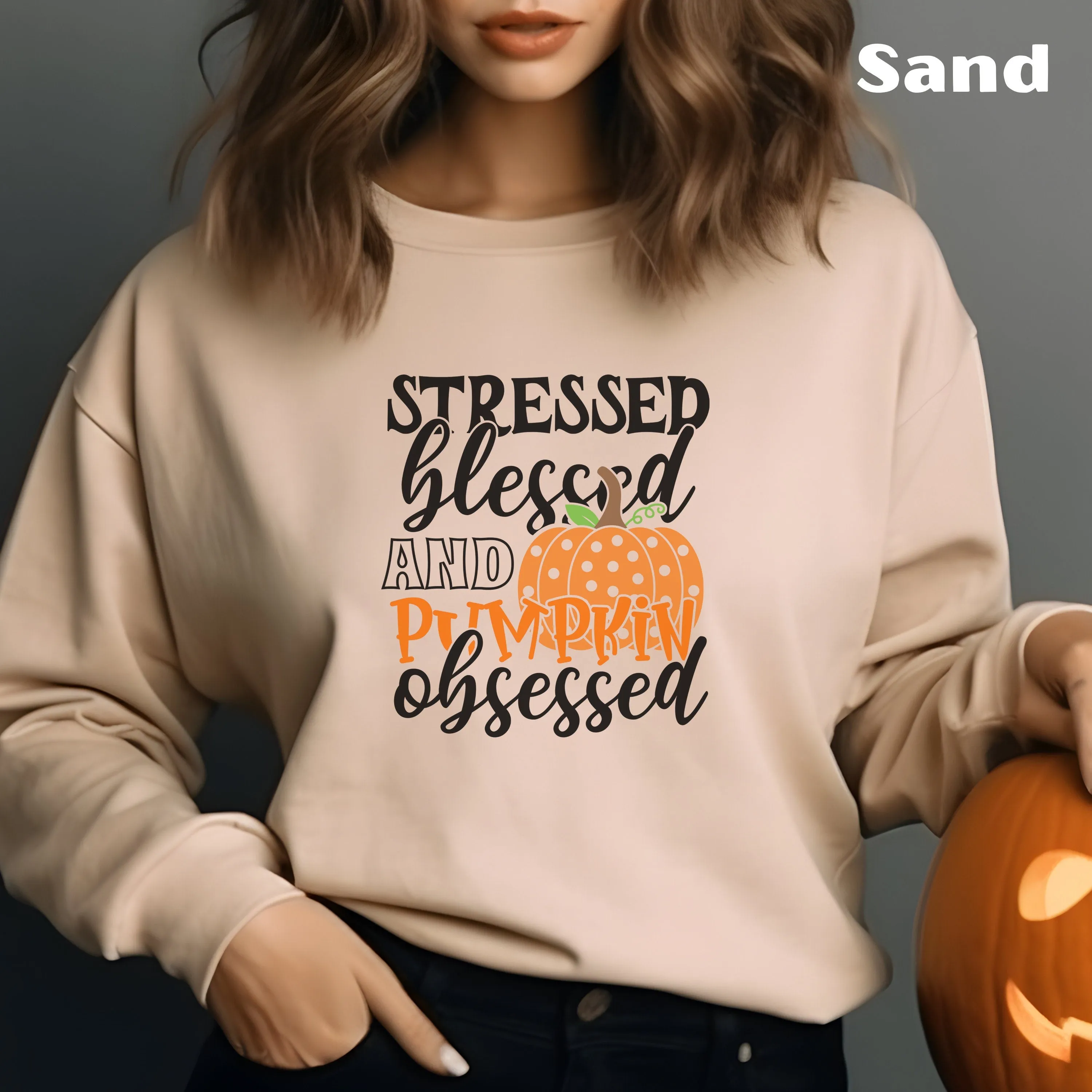 Stressed Blessed and Pumpkin Obsessed Sweatshirt, Thanksgiving Shirt, Blessed Shirt, Fall Shirt, Pumpkin Tshirt