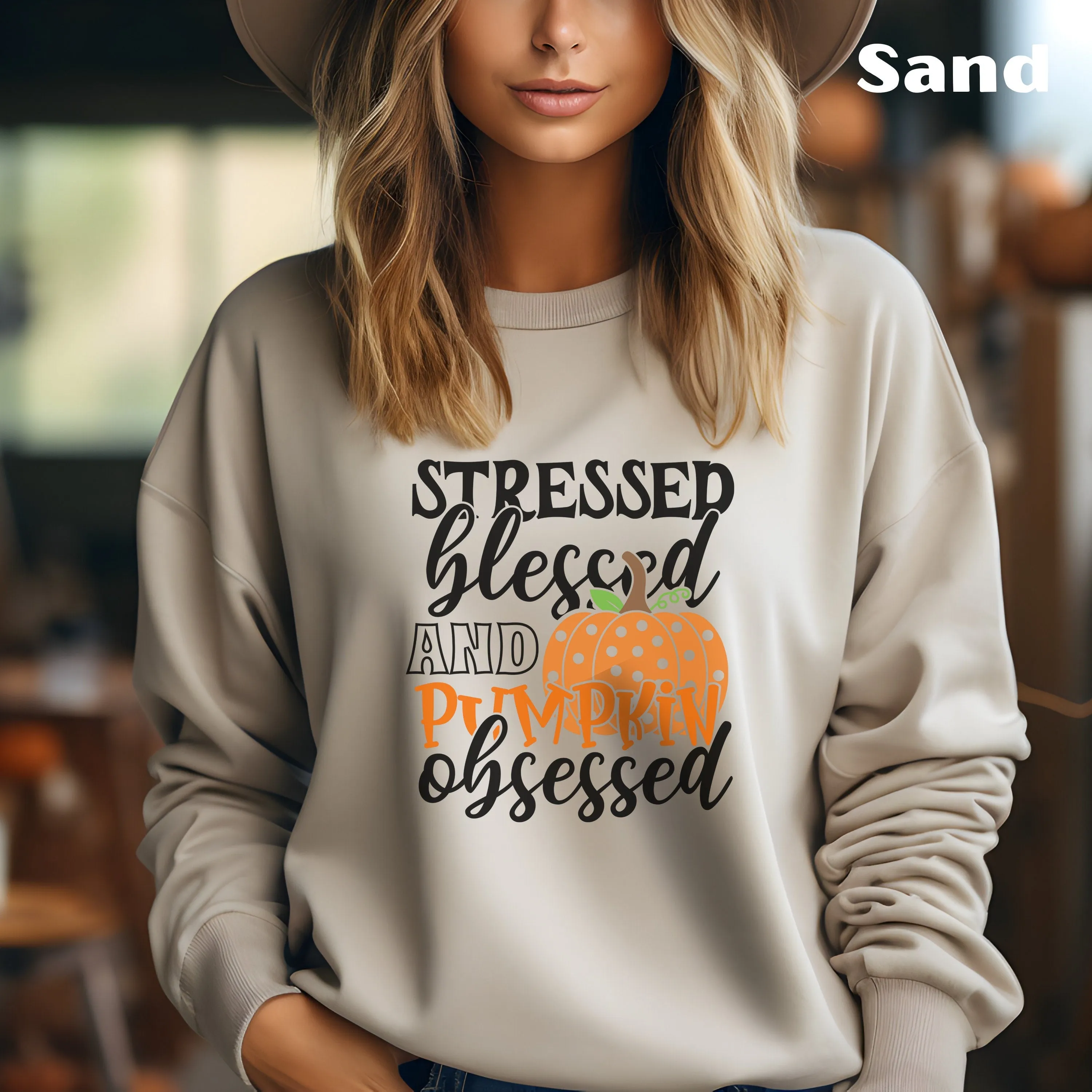 Stressed Blessed and Pumpkin Obsessed Sweatshirt, Thanksgiving Shirt, Blessed Shirt, Fall Shirt, Pumpkin Tshirt