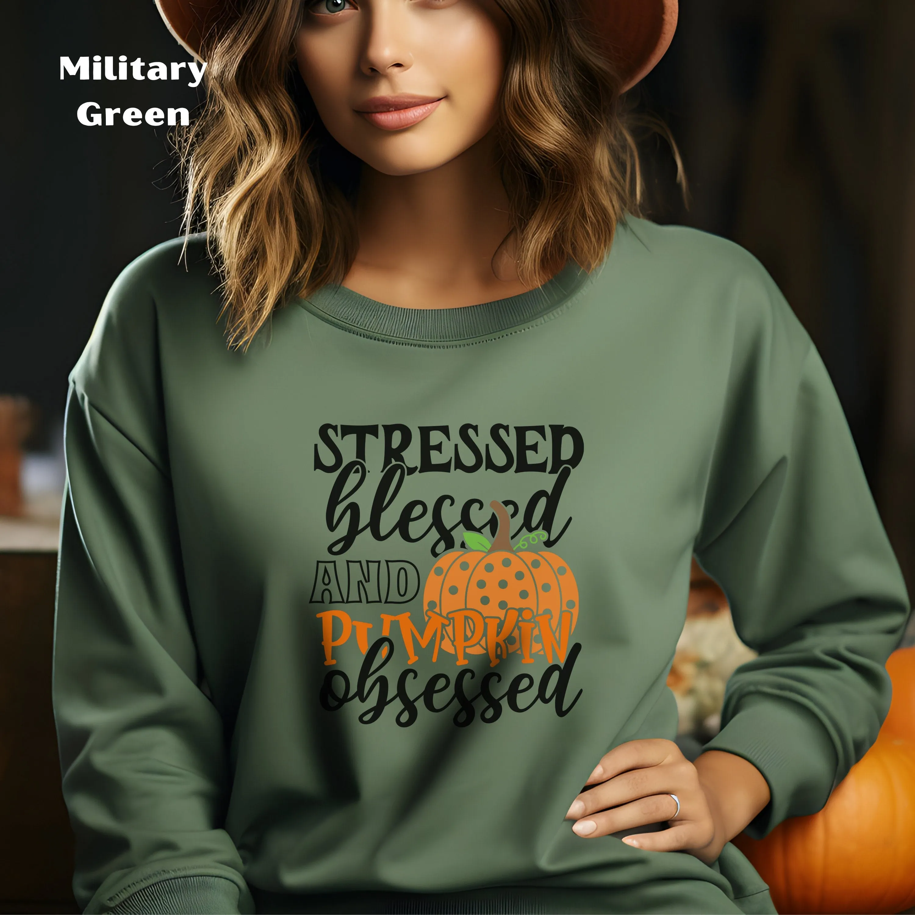 Stressed Blessed and Pumpkin Obsessed Sweatshirt, Thanksgiving Shirt, Blessed Shirt, Fall Shirt, Pumpkin Tshirt