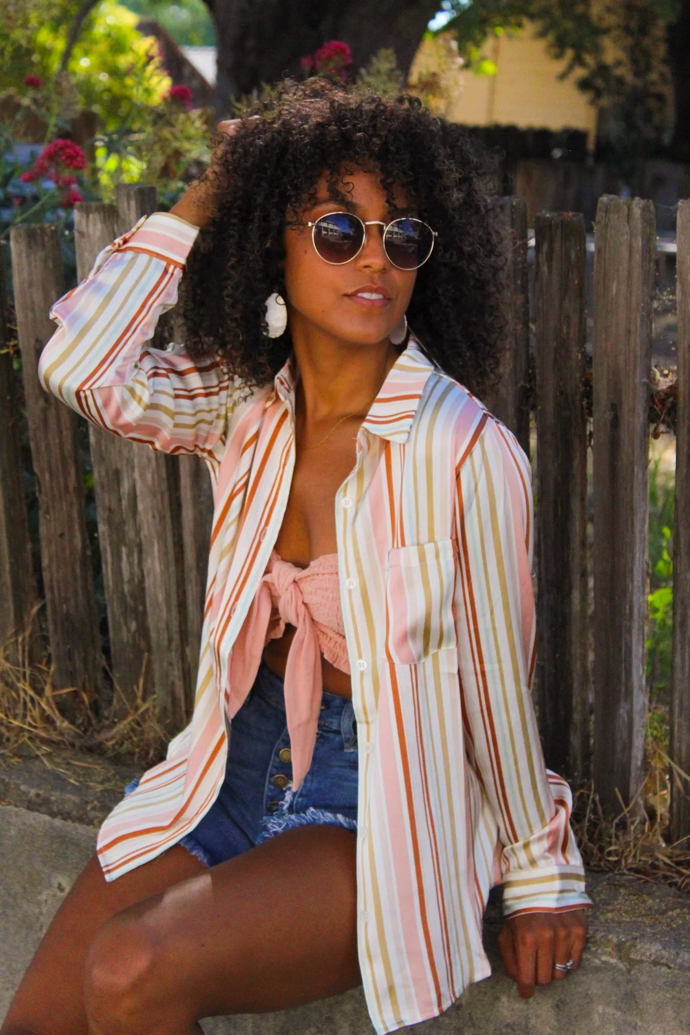 Summer Soiree Stripe Long Sleeve Button Up - Rust/Multi