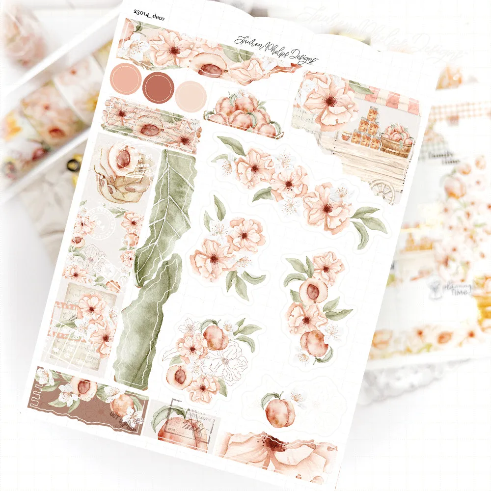 Sweet Peach Satin P.E.T. Journaling Sticker Sheet Set fruit