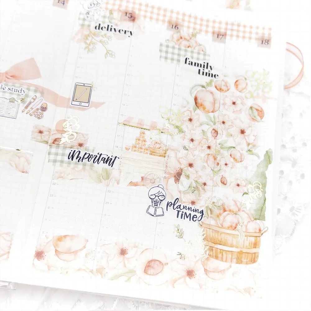 Sweet Peach Satin P.E.T. Journaling Sticker Sheet Set fruit