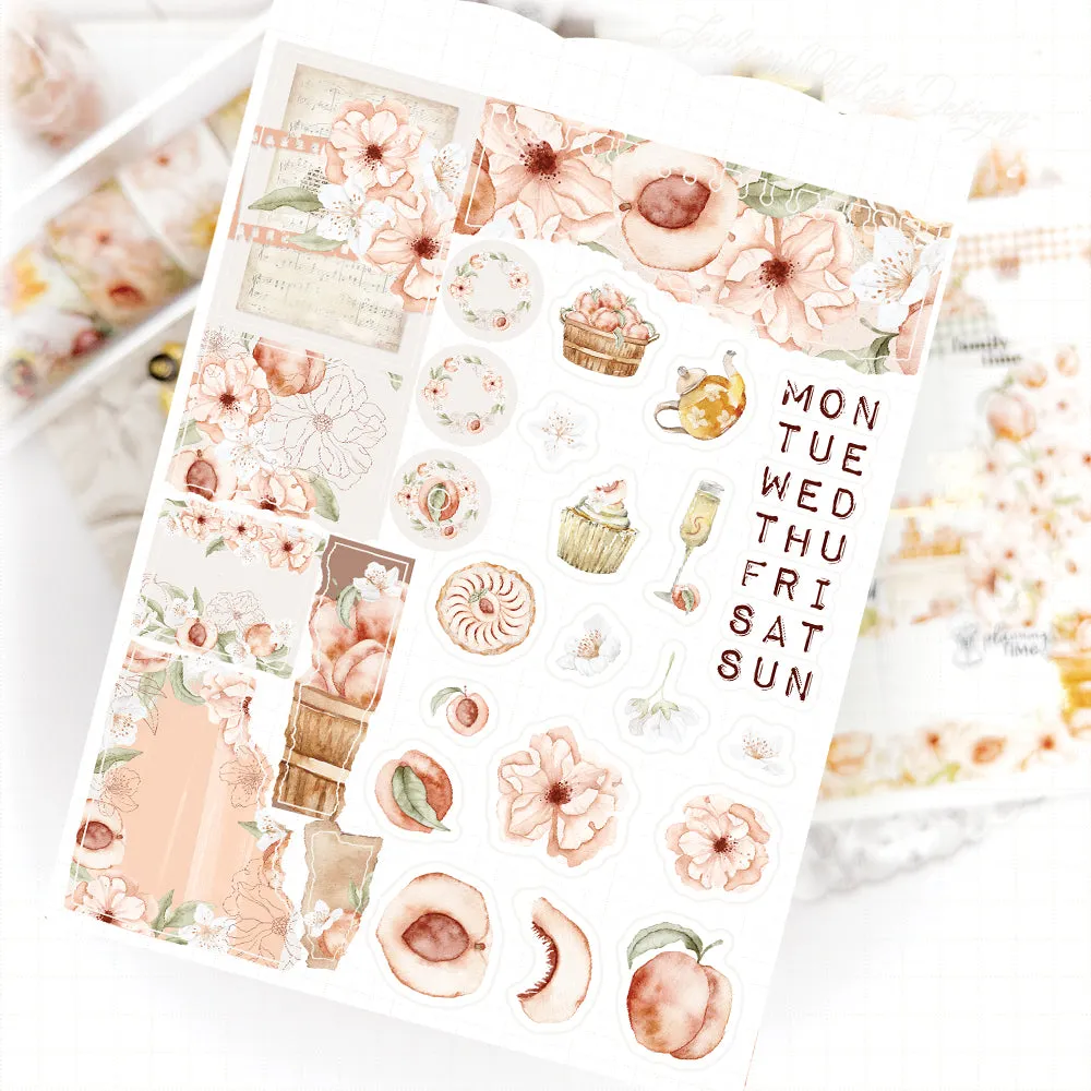 Sweet Peach Satin P.E.T. Journaling Sticker Sheet Set fruit