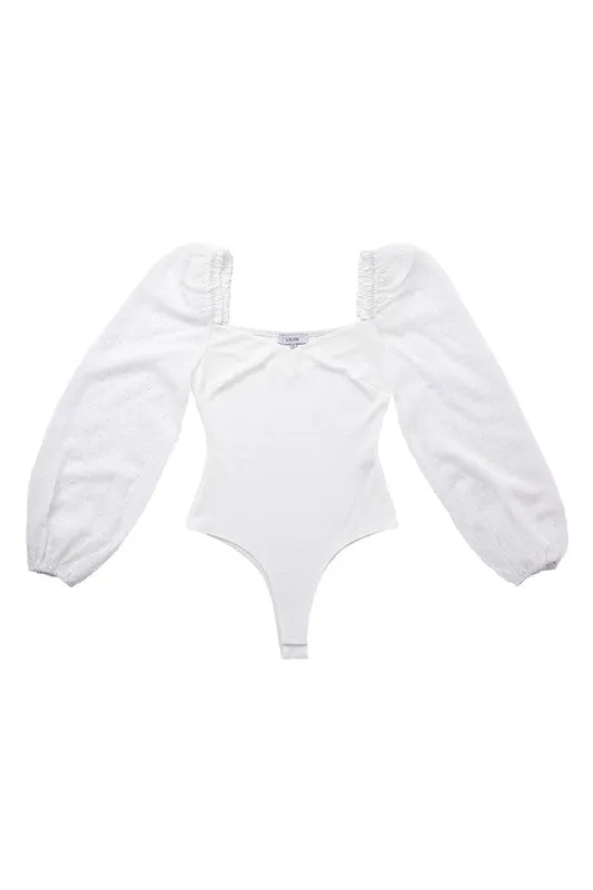 Swiss Dot Sheer Sleeve Bodysuit