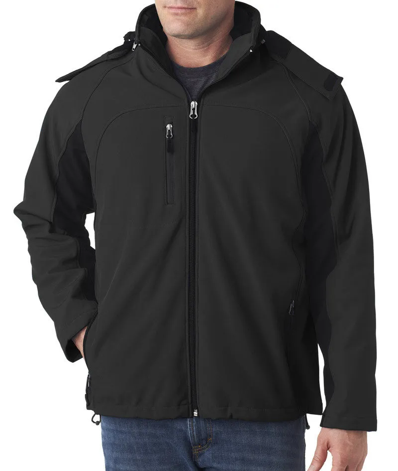 ultraclub adult color block 3-in-1 systems hooded soft shell jacket - ebony/black (l)