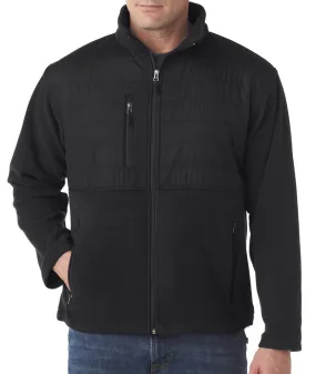 ultraclub adult fleece jacket with quilted yoke overlay - black (xl)