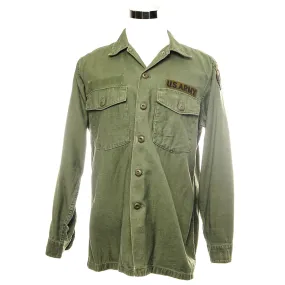 US ARMY UTILITY SHIRT P64 1969 AVIATION CENTER PRIMARY HELICOPTER PATCHED SIZE 16 1/2 X 34