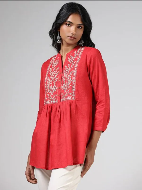 Utsa Floral Embroidered Gathered Tunic