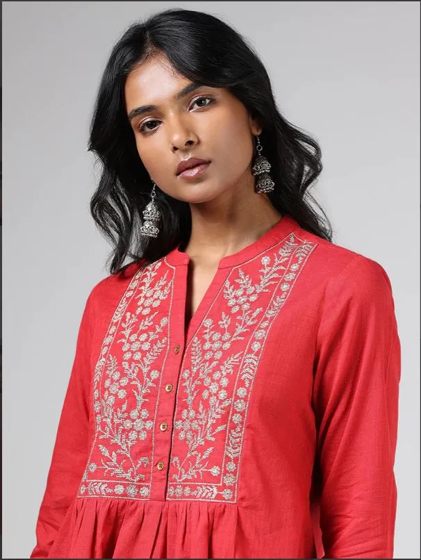 Utsa Floral Embroidered Gathered Tunic