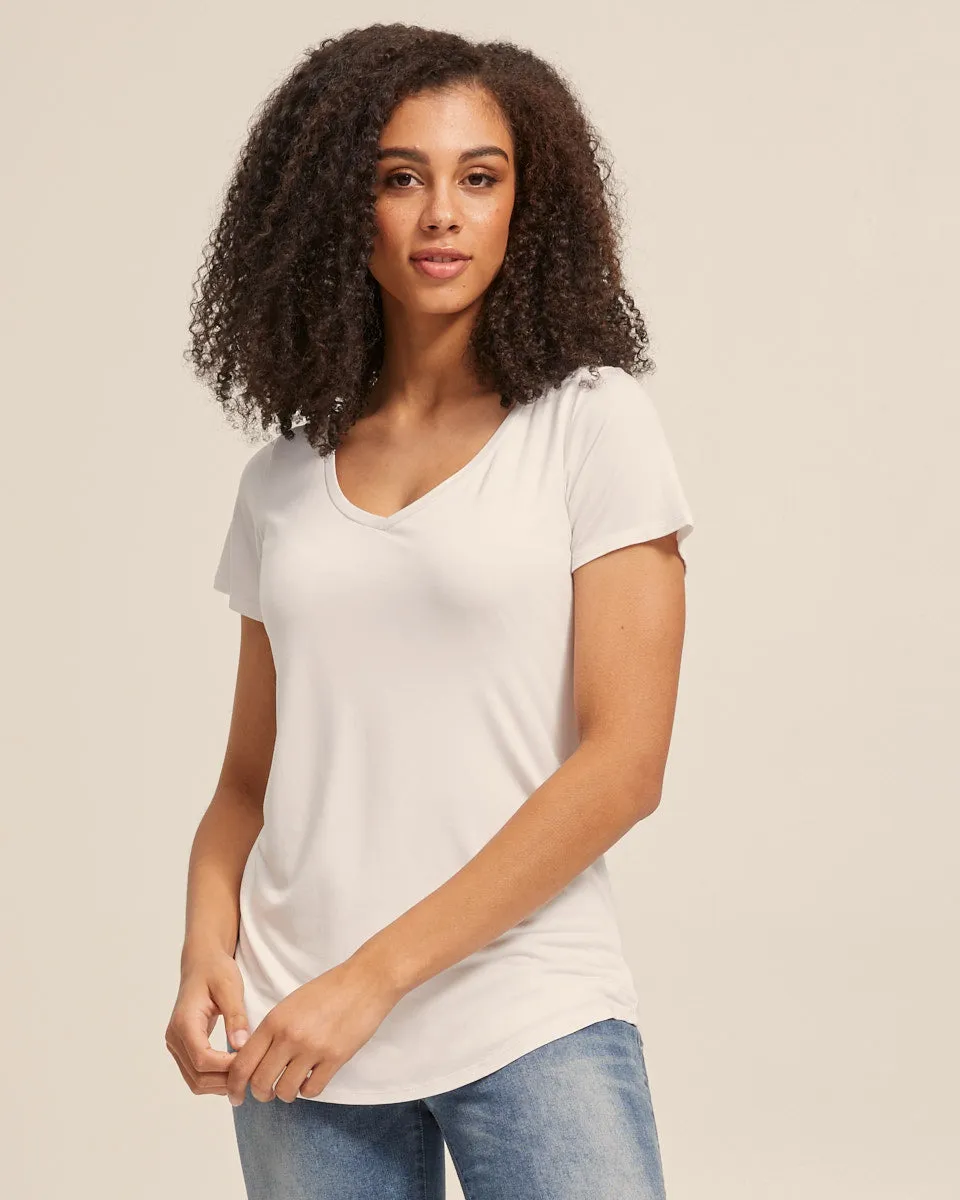 V Neck Bamboo Nursing Tee - Antique White