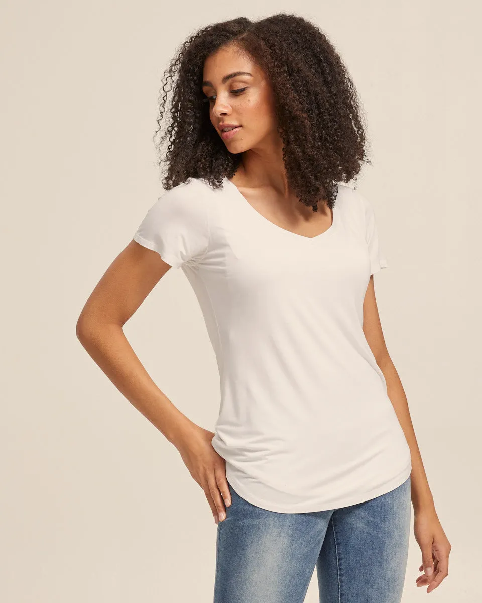 V Neck Bamboo Nursing Tee - Antique White