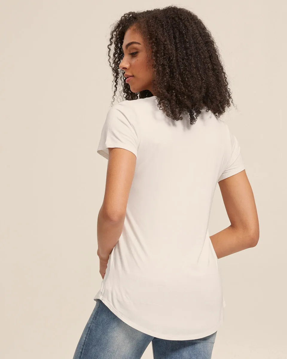 V Neck Bamboo Nursing Tee - Antique White