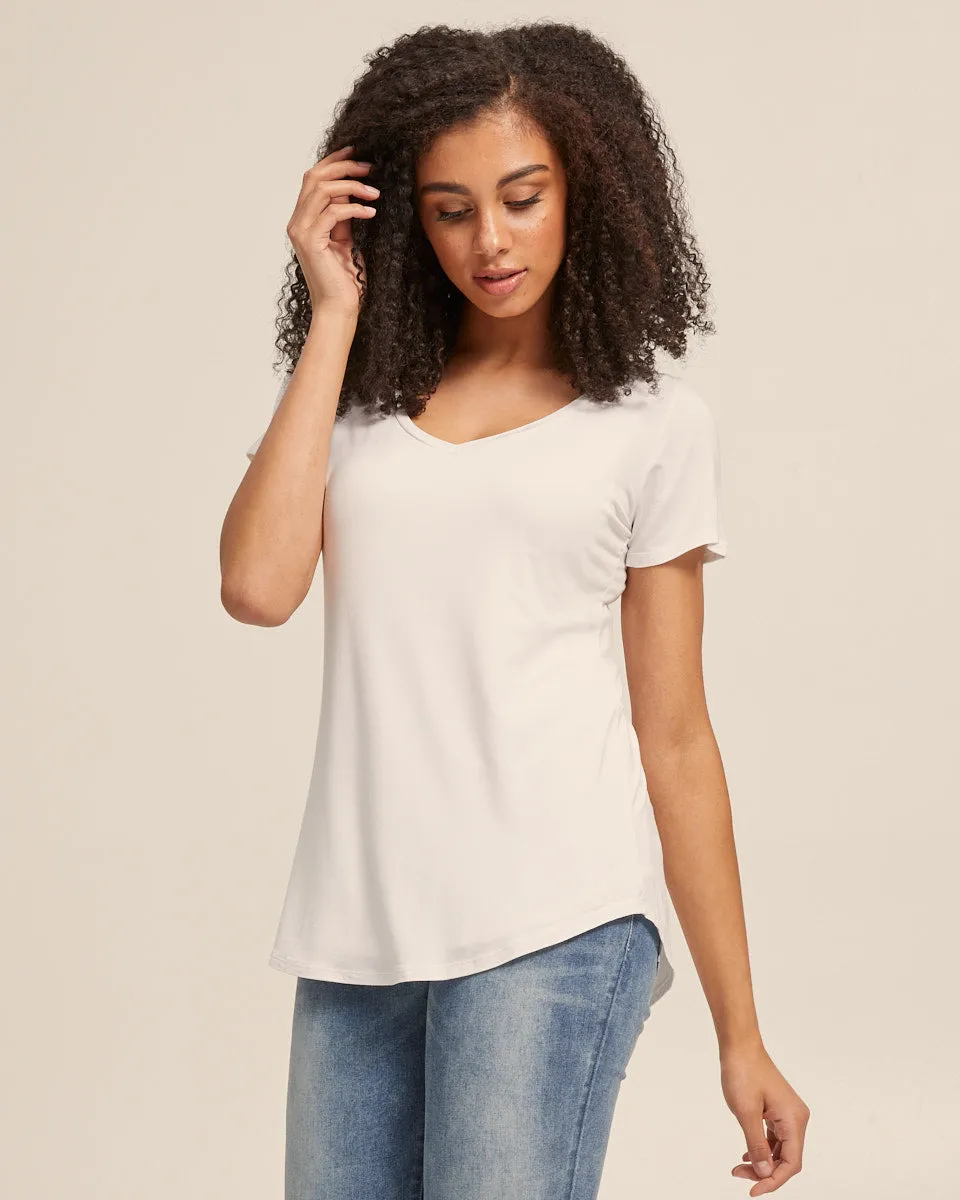 V Neck Bamboo Nursing Tee - Antique White