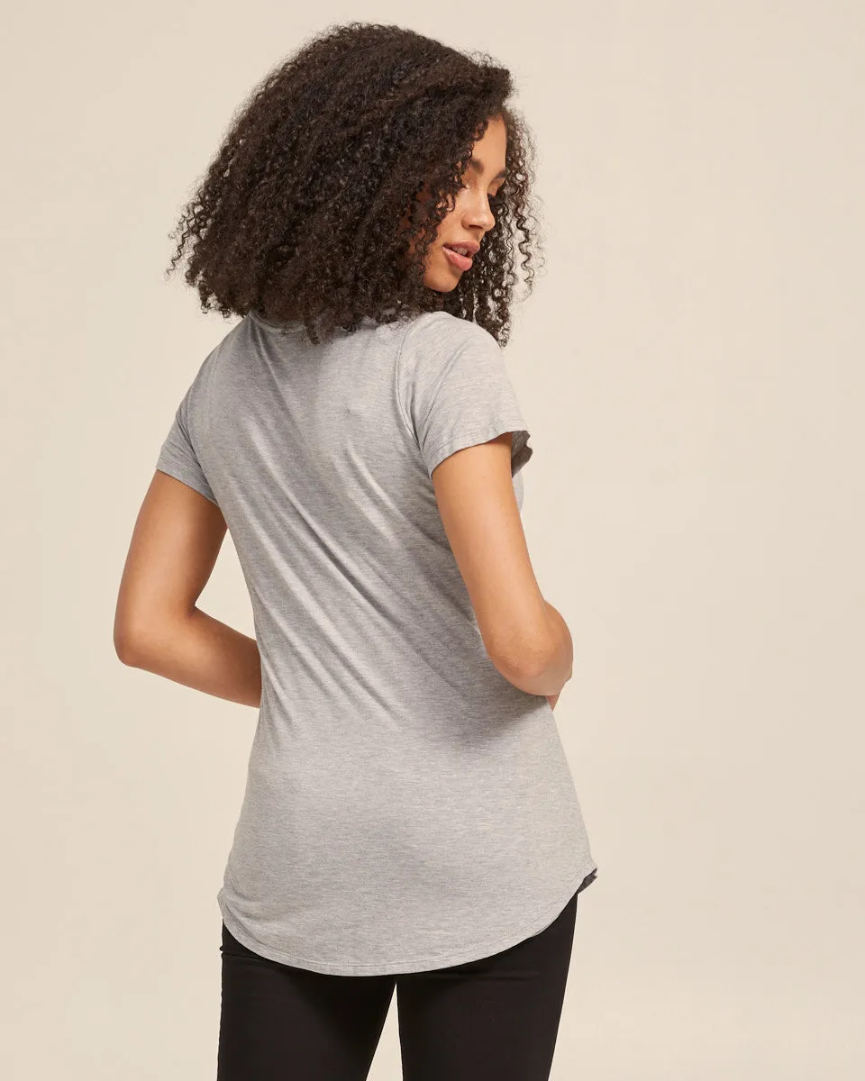 V Neck Bamboo Nursing Tee - Grey Marle