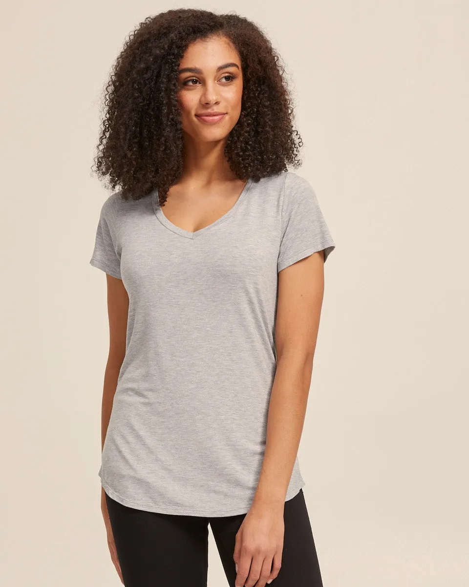 V Neck Bamboo Nursing Tee - Grey Marle