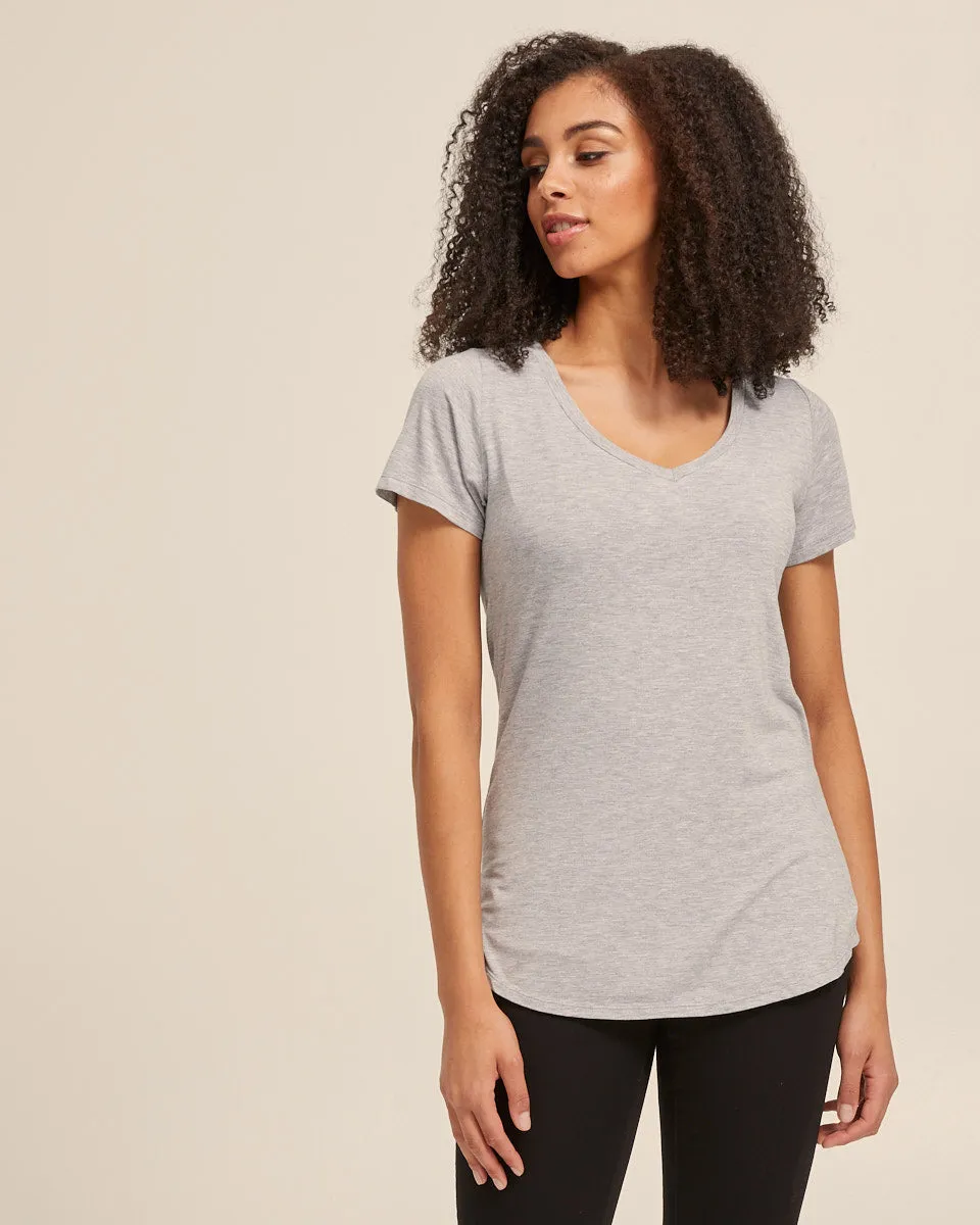 V Neck Bamboo Nursing Tee - Grey Marle