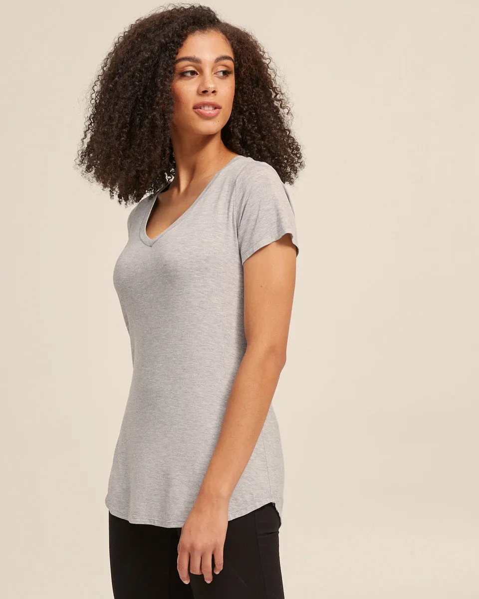 V Neck Bamboo Nursing Tee - Grey Marle