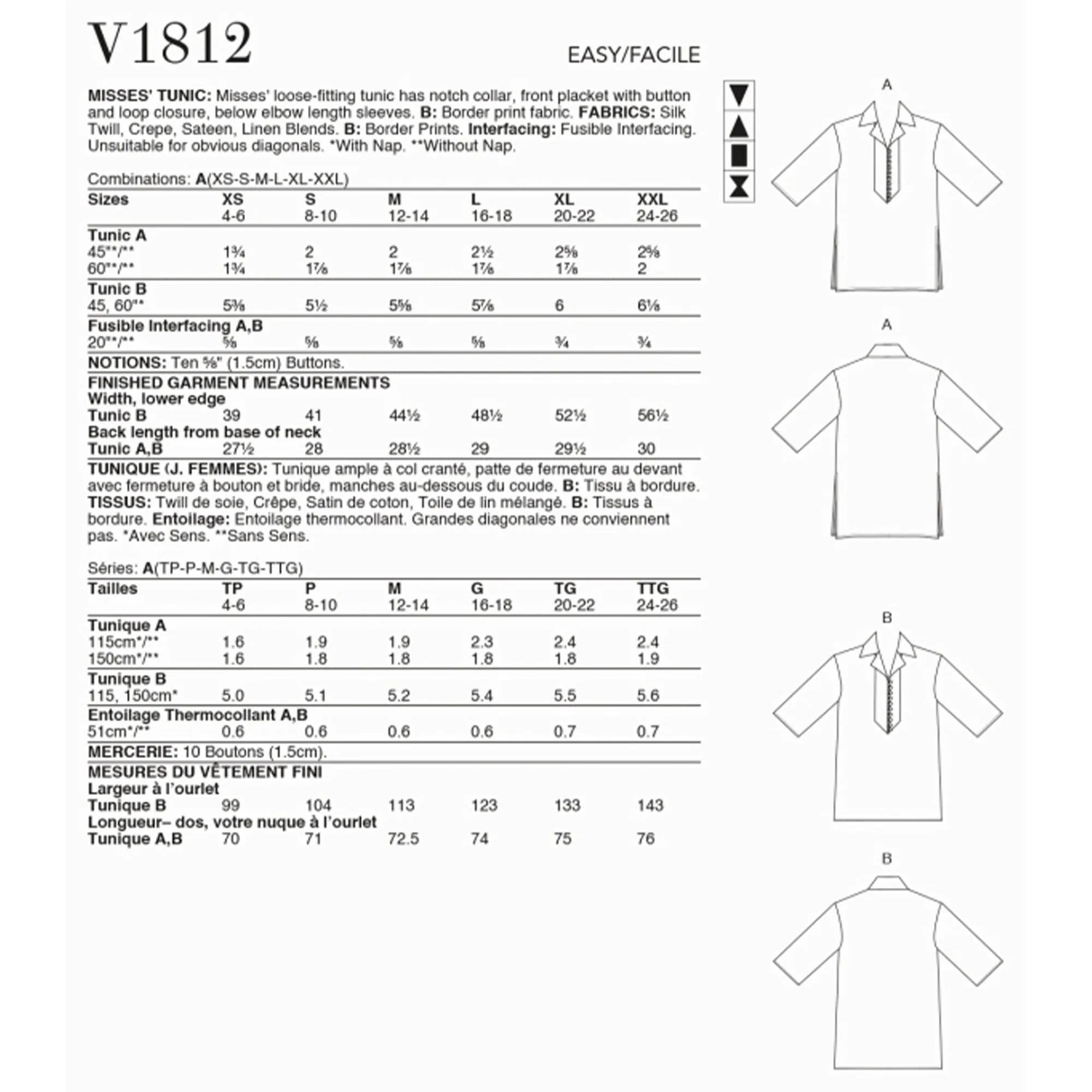 V1812 Misses' Tunics