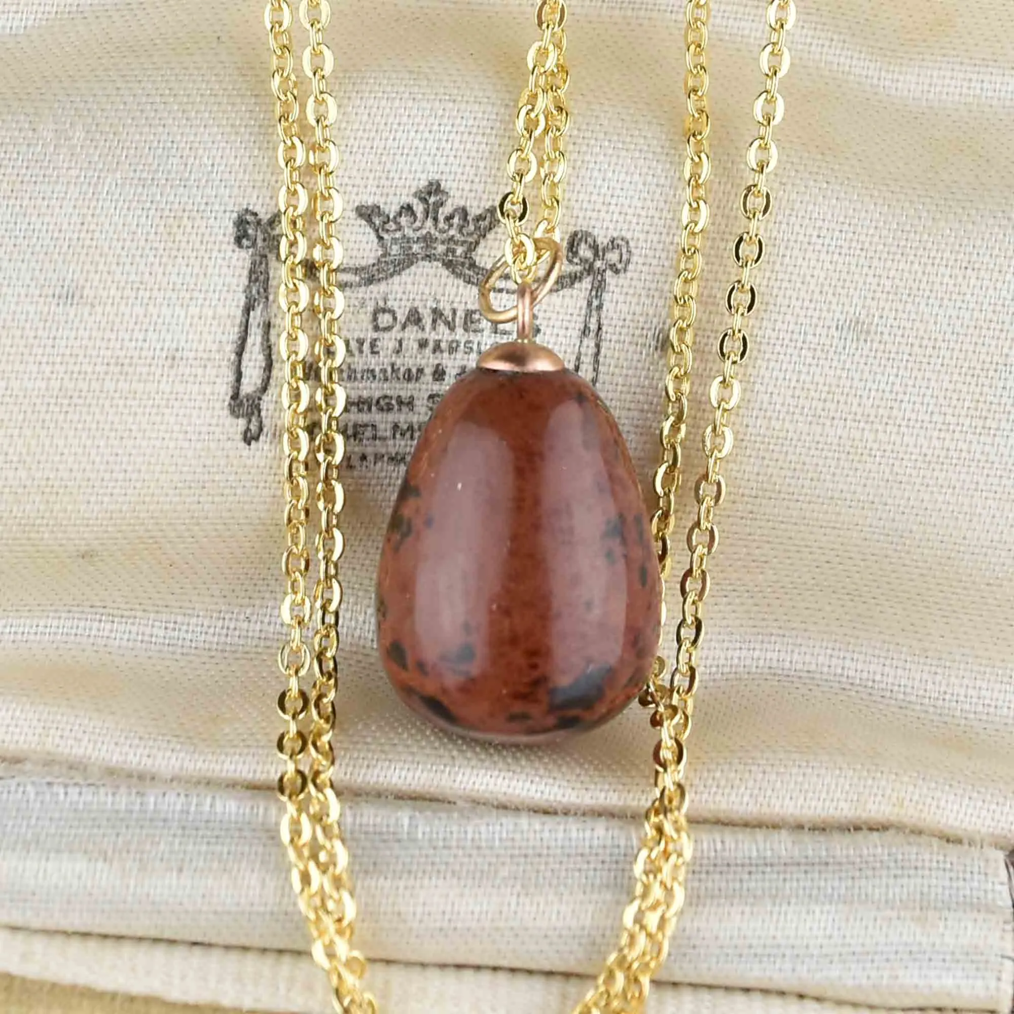 Vintage Gold Jasper Egg Pendant Necklace