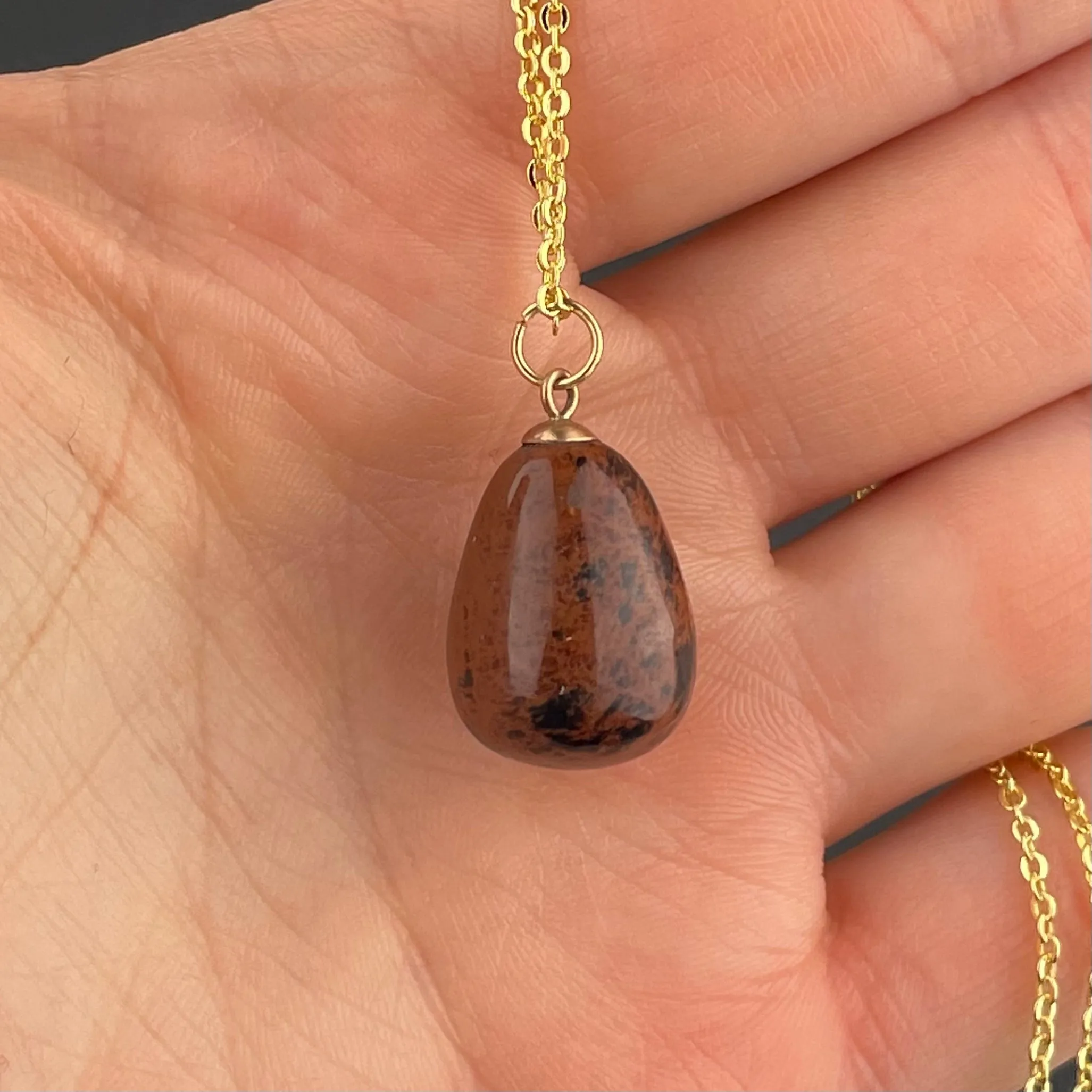 Vintage Gold Jasper Egg Pendant Necklace