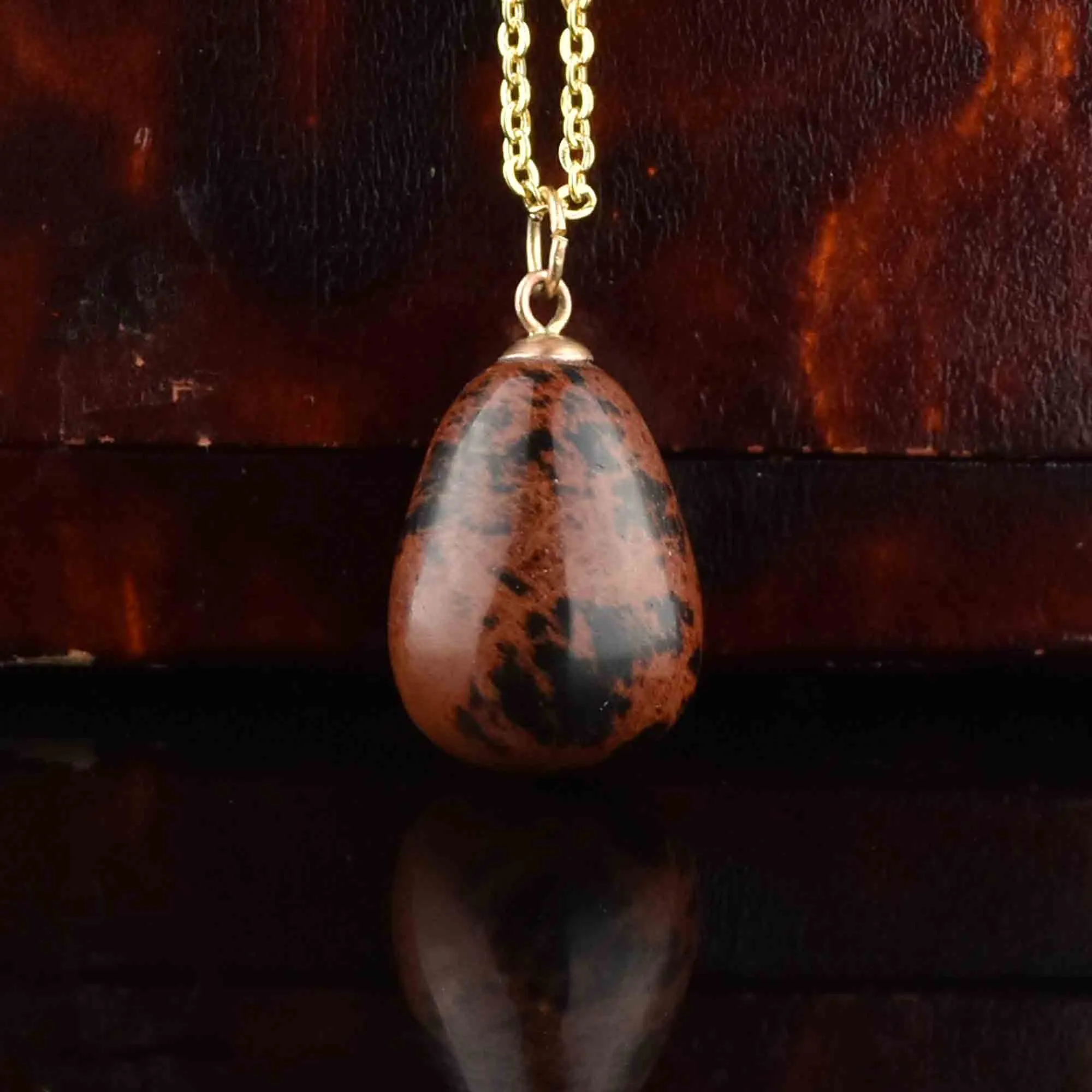 Vintage Gold Jasper Egg Pendant Necklace