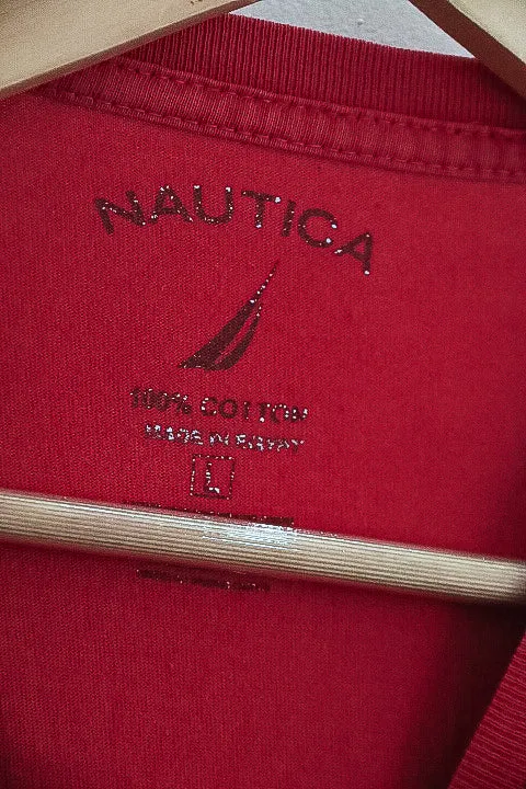 Vintage Nautica Red plain large mens t-shirts