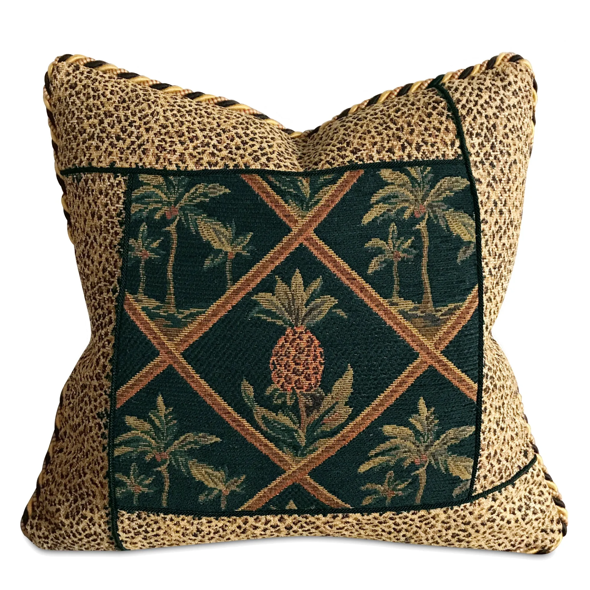 Vintage Pineapple Tapestry With Cheetah Luxury Woven Throw Pillow Cover 16x16