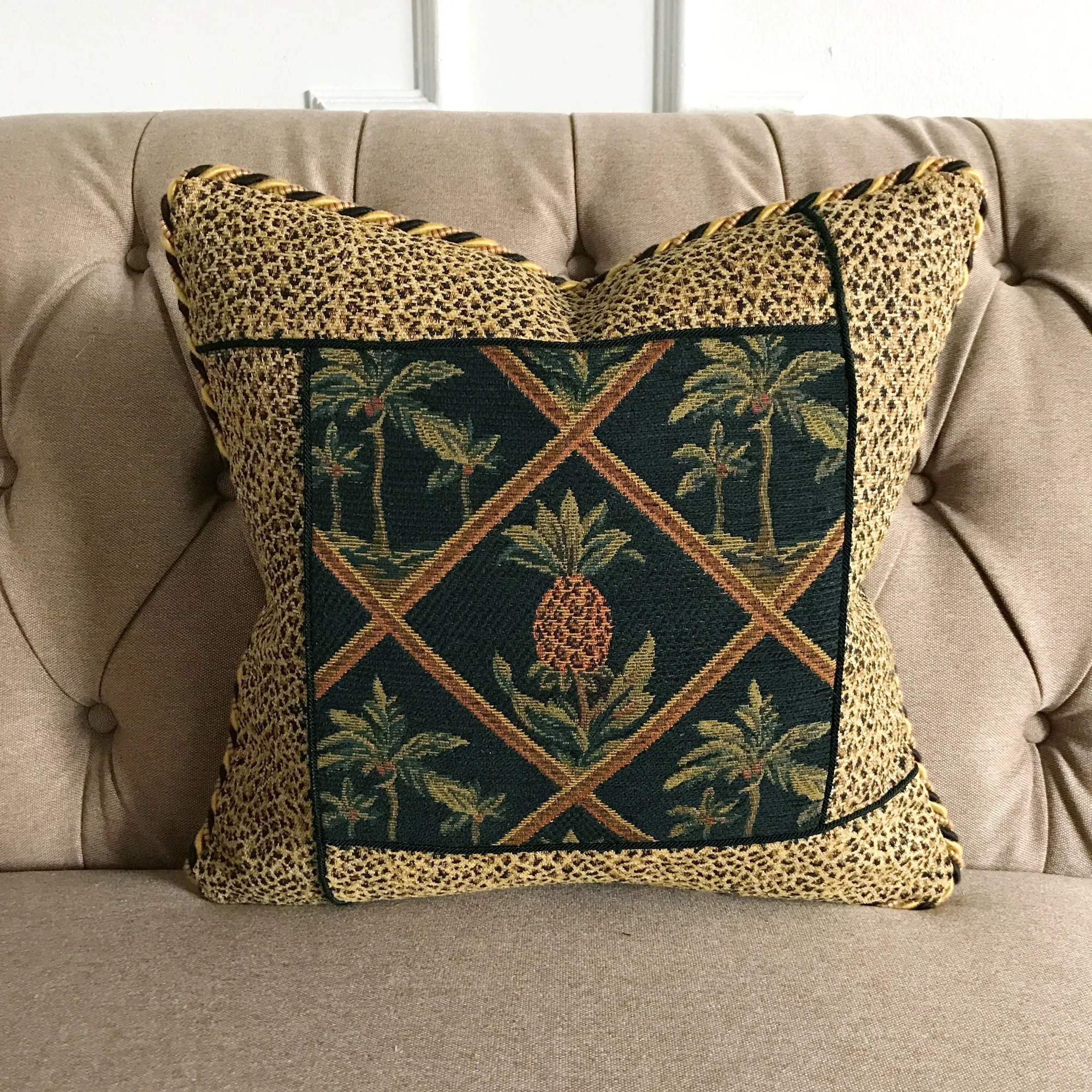 Vintage Pineapple Tapestry With Cheetah Luxury Woven Throw Pillow Cover 16x16