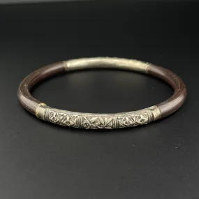 Vintage Silver Gold Vermeil Repousse Design Rattan Bangle Bracelet