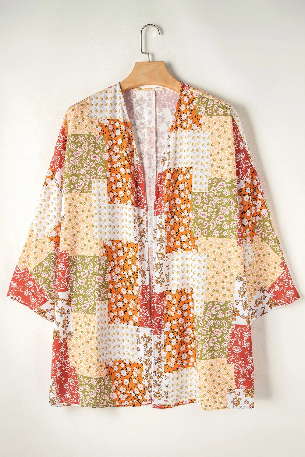 White Boho Patchwork Floral Open Front Cover Up