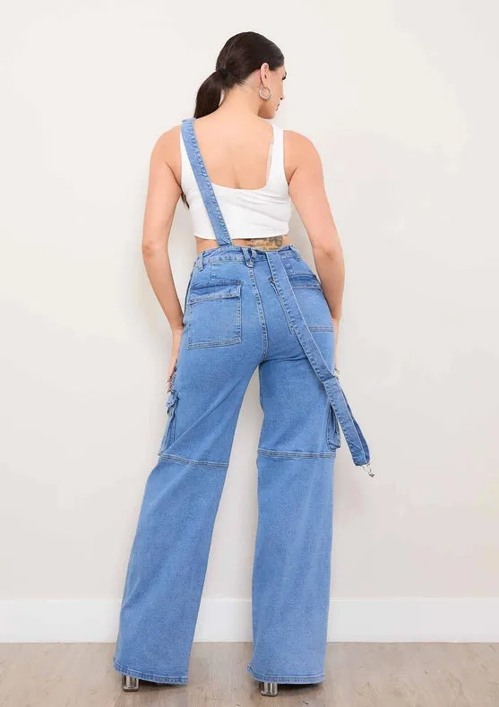 Wide Leg Dungaree Cargo Jumpsuit