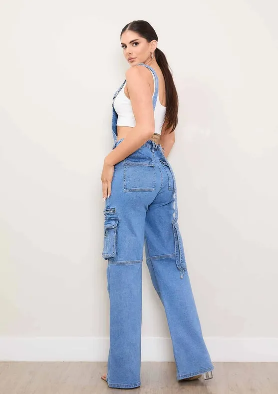 Wide Leg Dungaree Cargo Jumpsuit