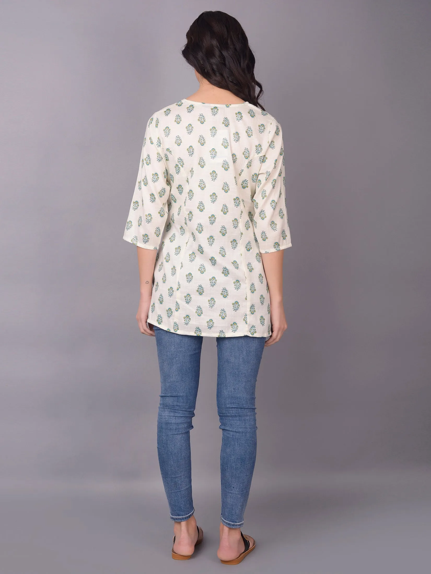 Women Off White Straight Printed Tunic