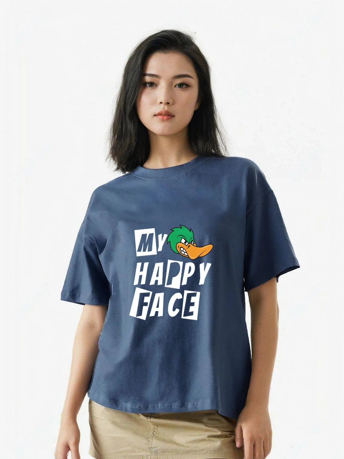 Women Oversized Astronaut Blue Tshirt - Happy face