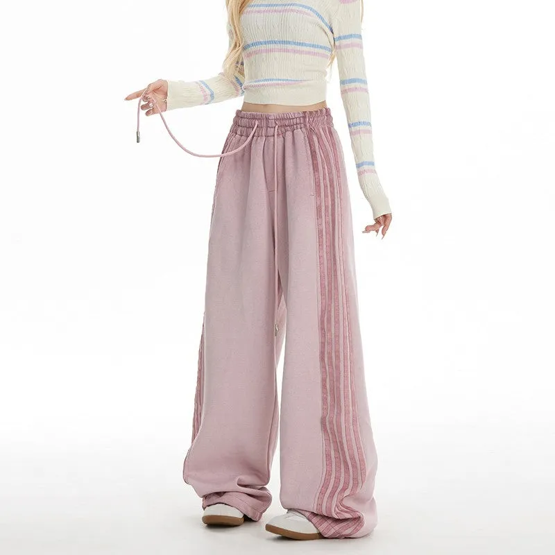 Women striped sweatpants women jazz dance pink wide-leg sweatpants