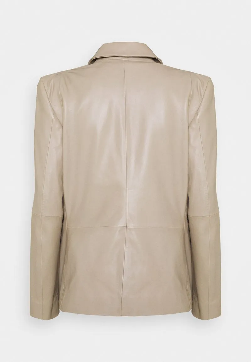 Women’s Classic Beige Sheepskin Leather Blazer