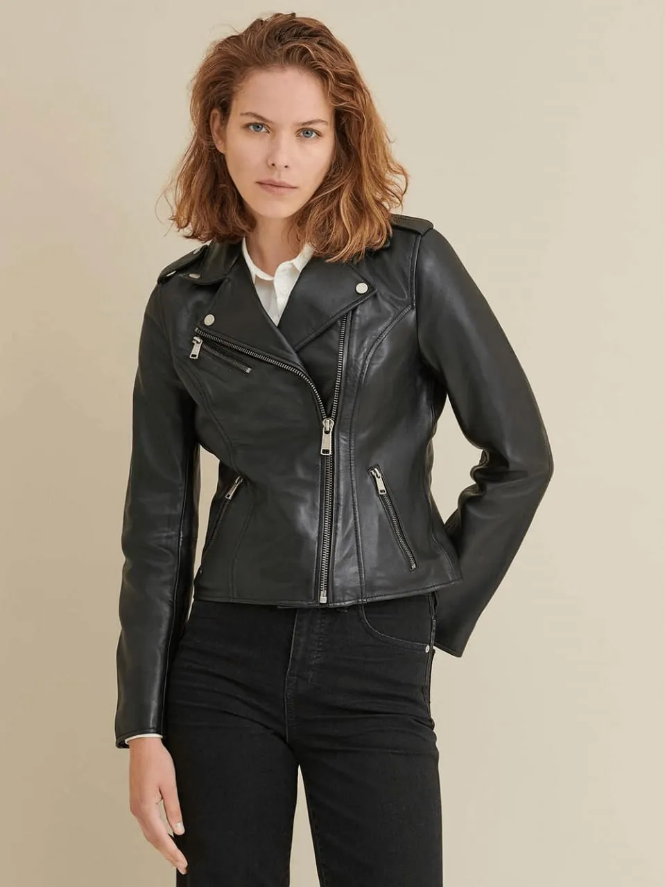 Women’s Classic Black Leather Biker Jacket