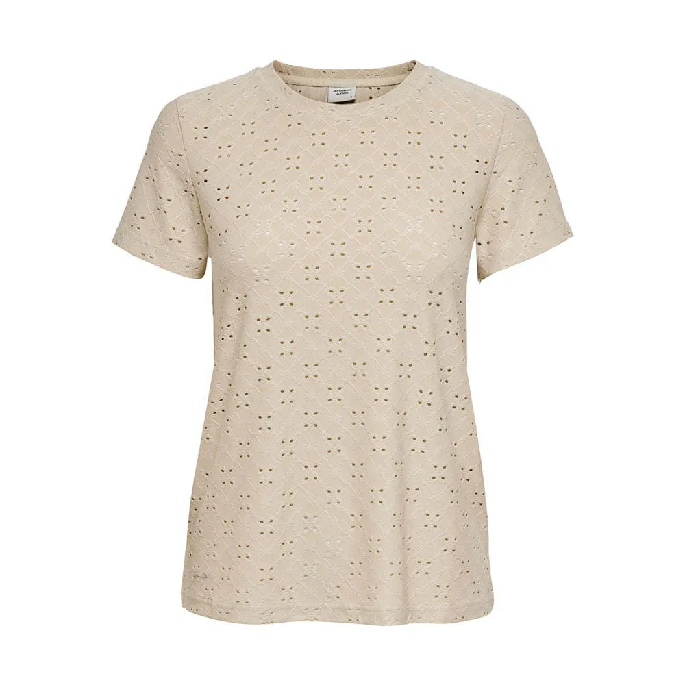 Women's Embroidered Short Sleeve Top,Beige