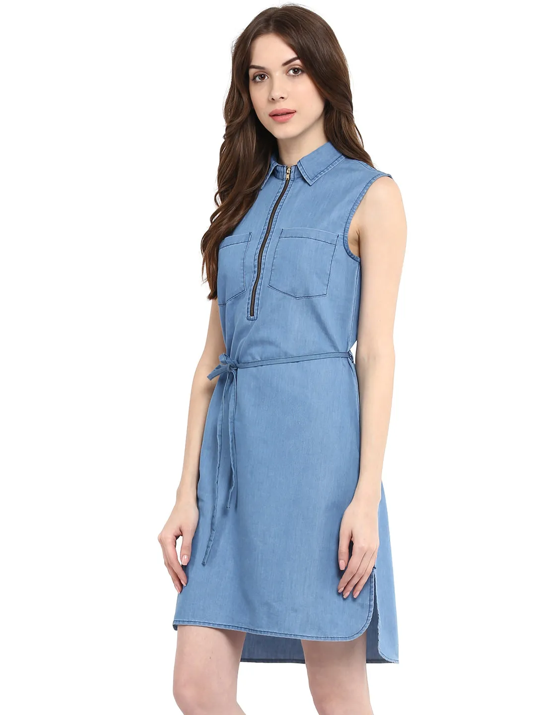 Women's  front Zip Closure Tunic Dress - StyleStone