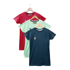 Womens Semi Long Round Neck Short Sleeve Casual Cotton T-Shirt