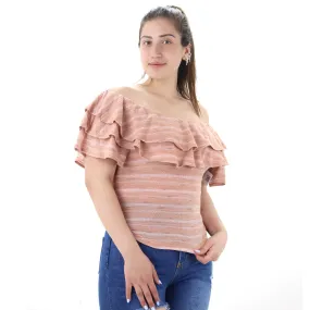 Women's Textured Top With Layered Collar,Peach