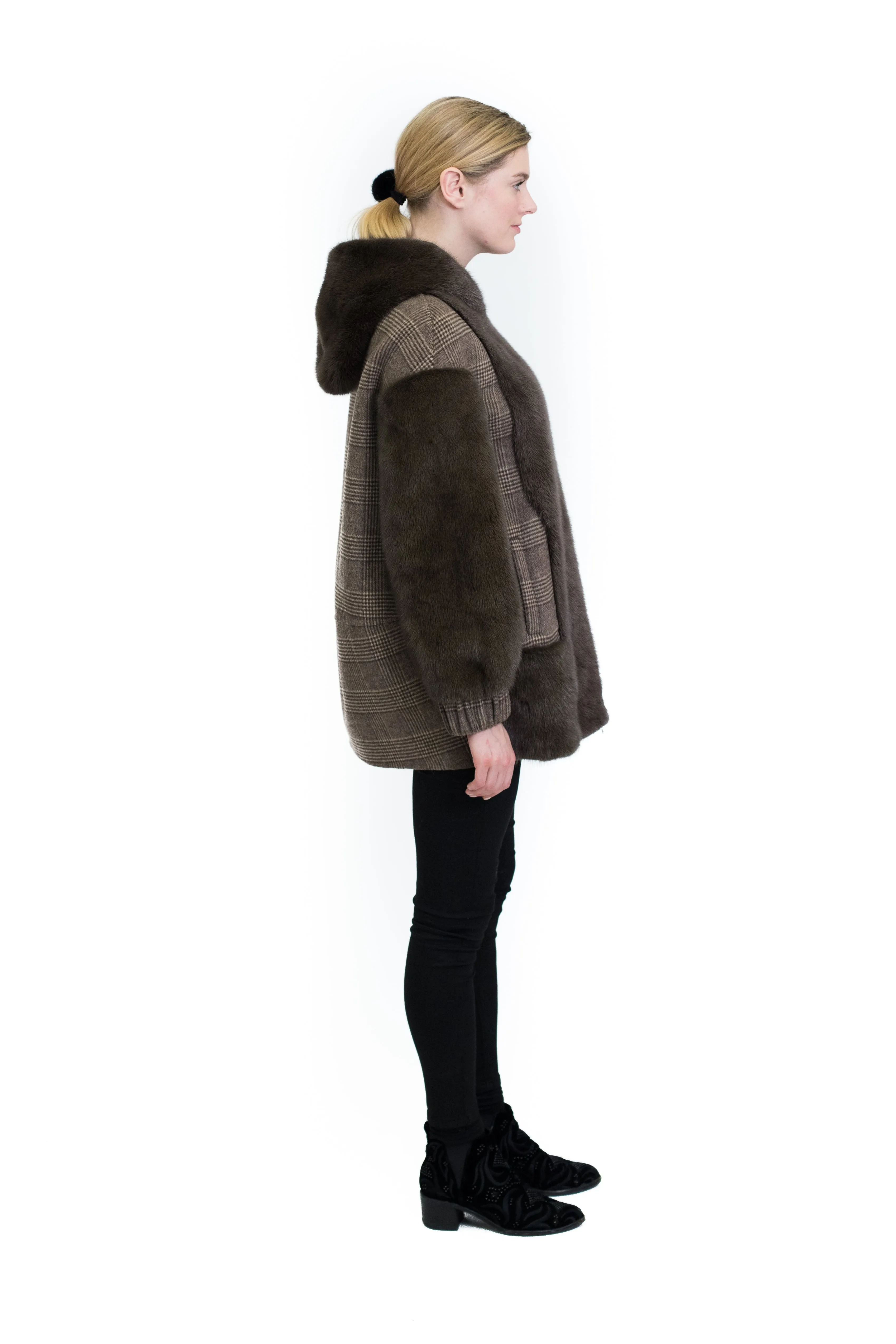 Wool Coat with Full Skin Mink Trim