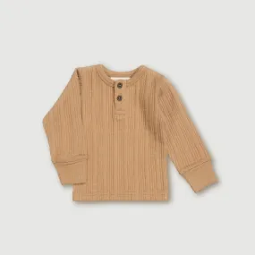 Wool Rib Henley Top - Fawn