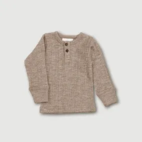 Wool Rib Henley Top - Sand