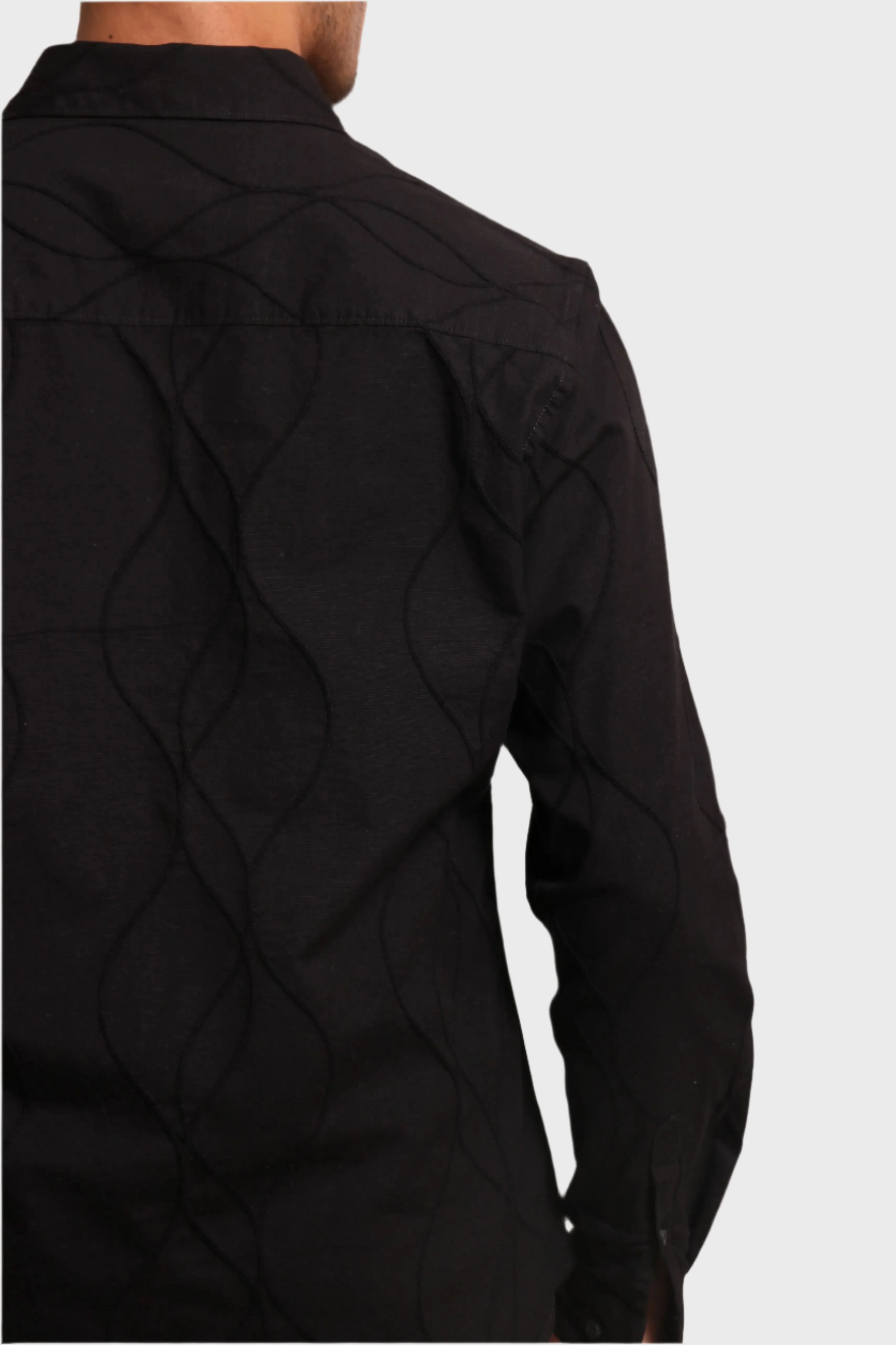 XKIND MEN'S BLACK EMBROIDERY FULL SLEEVE SLIM FIT SHIRT