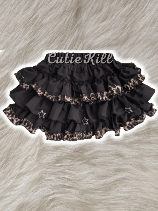 Y2k star ruffled leopard layered bloomer skirt