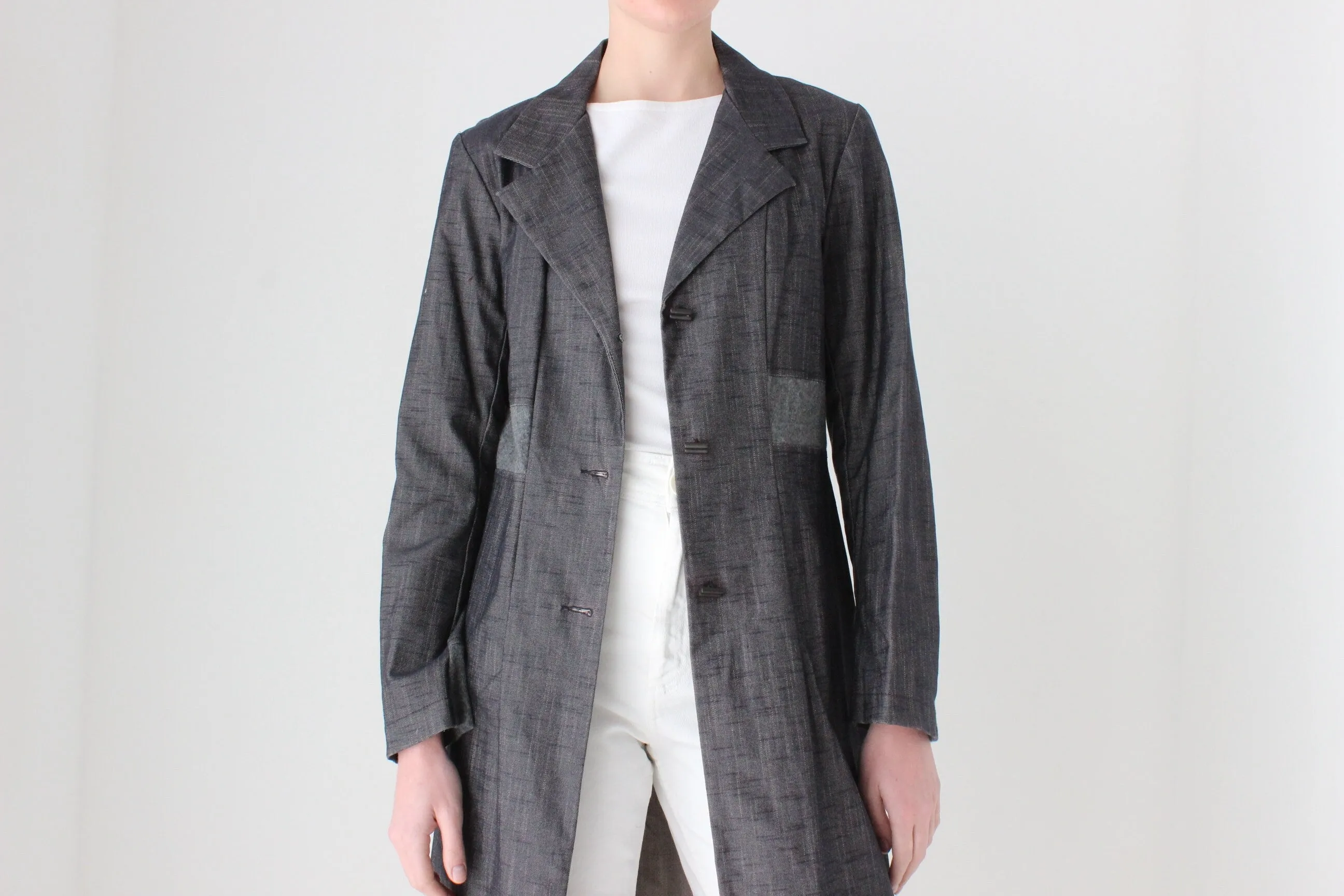 Y2K Techno / Rave Grey Blue Denim Trench Coat