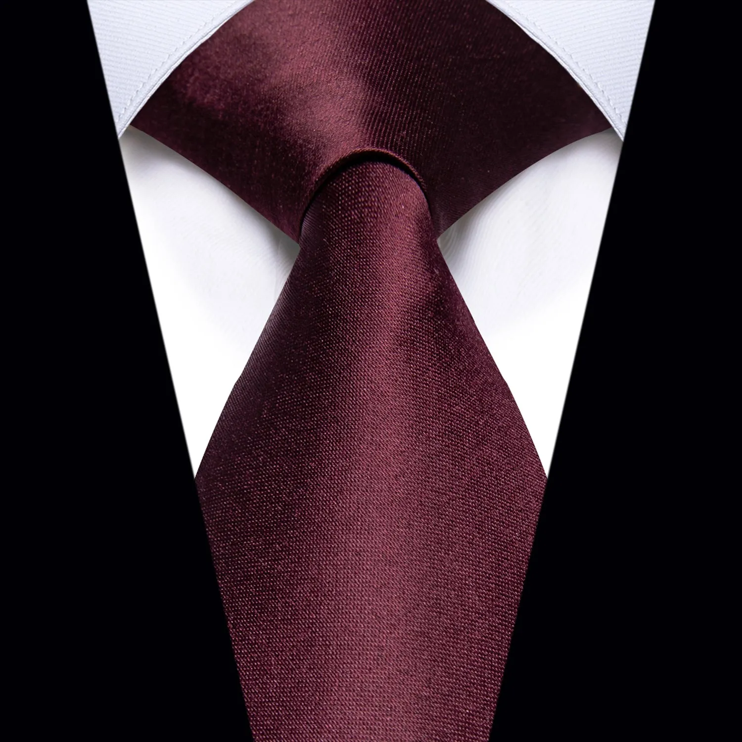 YourTies Black Solid Long Sleeve Shirt with Burgundy Solid Silk Tie for Men